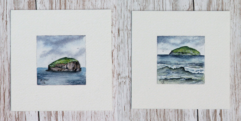 Miniature watercolour seascapes of Scotland