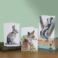 Wildlife greetings cards, pack of 3 sitting on a pile of books