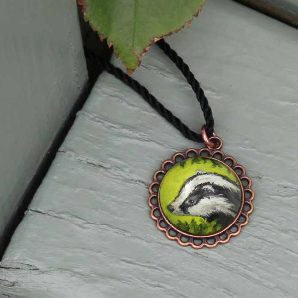 Hand Painted Badger Necklace with Pendant
