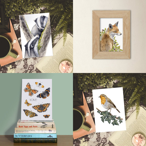 Wildlife and Nature Art Prints - Badger, Fox, Butterfly or Robin