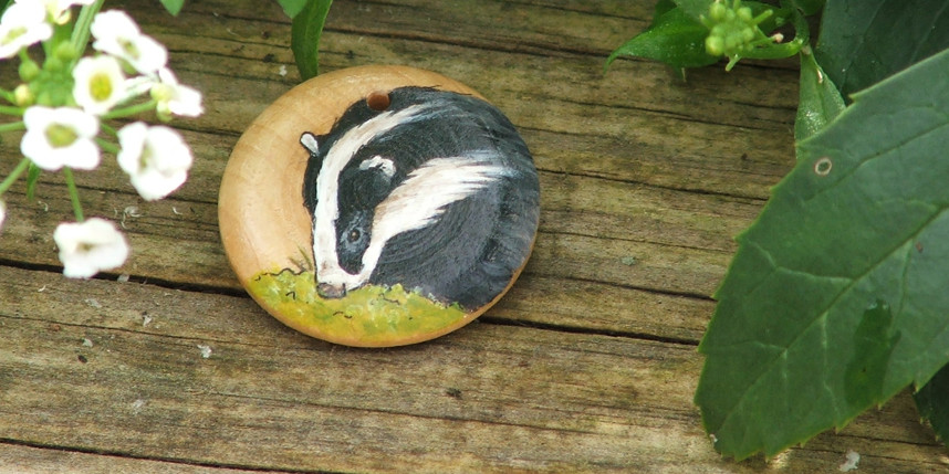 hand painted badger pendant